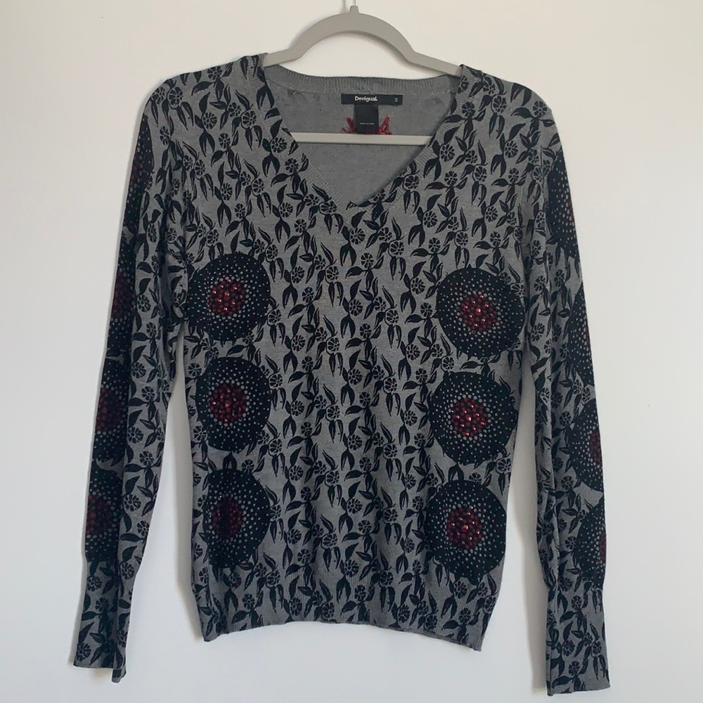 Desigual Cotton Stretch V-Neck knit top size small